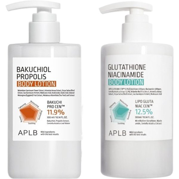 APLB - Glutathione Niacinamide Body Lotion - 300ml (1ea) & Bakuchiol Propolis Body Lotion - 300ml (1ea) Set