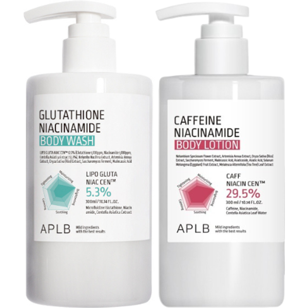 APLB - Glutathione Niacinamide Body Wash - 300ml (1ea) & Caffeine Niacinamide Body Lotion - 300ml (1ea) Set