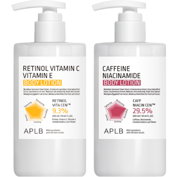 APLB - Retinol Vitamin C Vitamin E Body Lotion - 300ml (1ea) & Caffeine Niacinamide Body Lotion - 300ml (1ea) Set