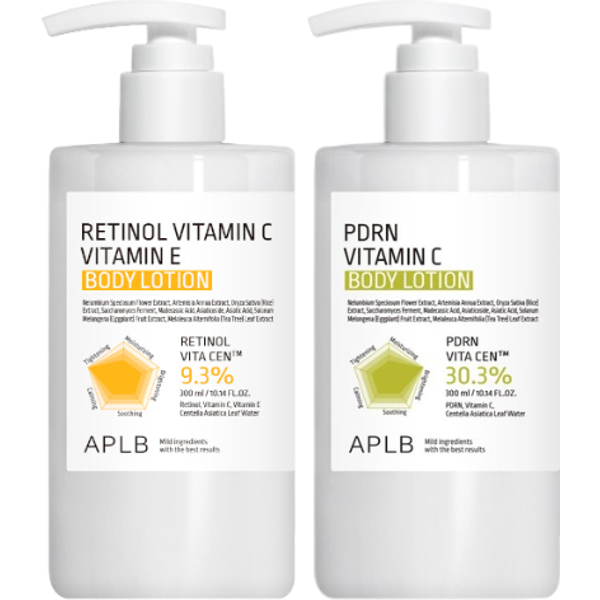 APLB - Retinol Vitamin C Vitamin E Body Lotion - 300ml (1ea) & PDRN Vitamin C Body Lotion - 300ml (1ea) Set