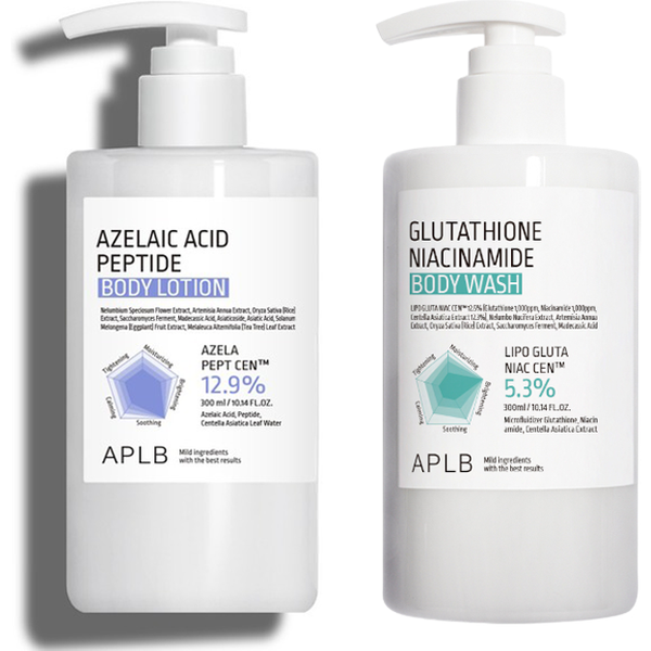 APLB - Glutathione Niacinamide Body Wash - (300ml x 1ea) & Azelaic Acid Peptide Body Lotion - (300ml x 1ea) Set