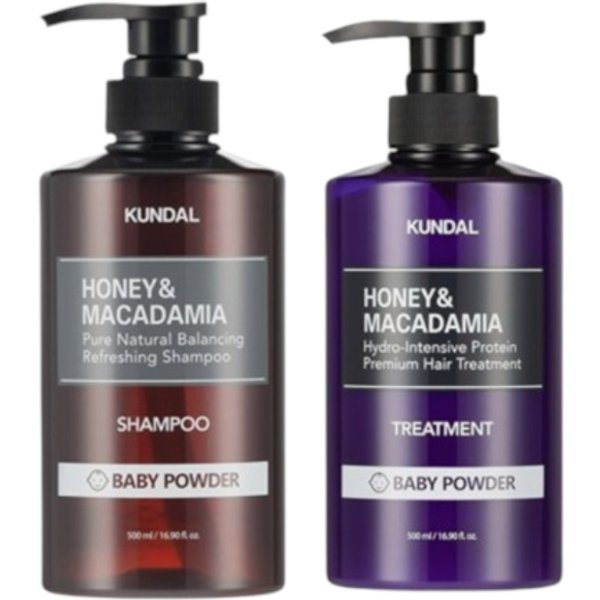 KUNDAL - Honey & Macadamia Nature Shampoo + Treatment - 500ml Set - Baby Powder