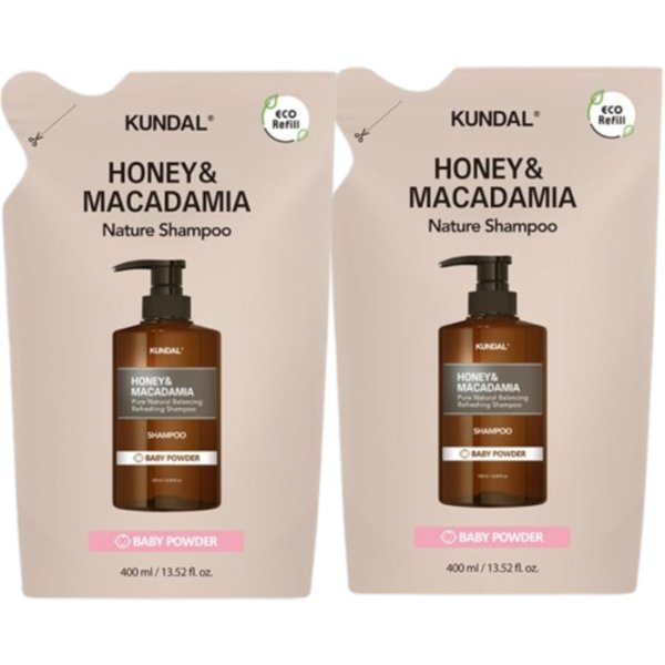 KUNDAL - Honey & Macadamia Nature Shampoo - Refill Pack - 400ml DUO Set - Baby Powder