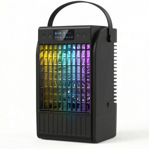 HOMCOM Bærbar Aircondition, 4-i-1 Mini Luftkøler med 4 Vindhastighed, 2 Kølig tåge, RGB 7 LED-lys, sort