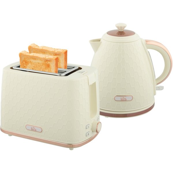 HOMCOM 1.7L 3000W Schnellkochkessel & 2 Toaster-Set mit Scheiben, Kessel- und Toaster-Set mit automatischer Abschaltung, Bräunun