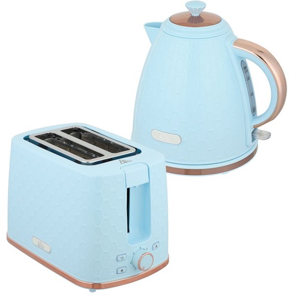 HOMCOM 1.7L 3000W Fast Boil Kettle & 2 Slice Toaster Set, Kettle and Toaster Set with Auto Shut Off, Browning Controls, Light Bl