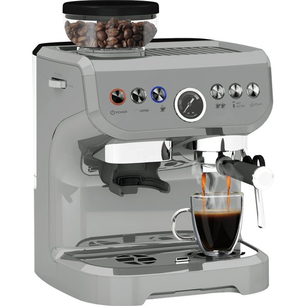 HOMCOM 15 Bar Coffee Machine with 15 Adjustable Grind Setting, Steamer and Complete Kit - Silver Colour