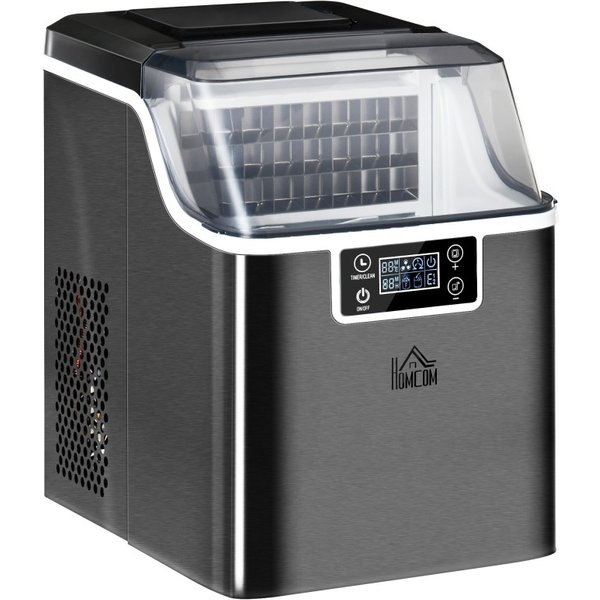 HOMCOM 3.2L Compact Ice Machine, with LCD Screen and Accessories - Black