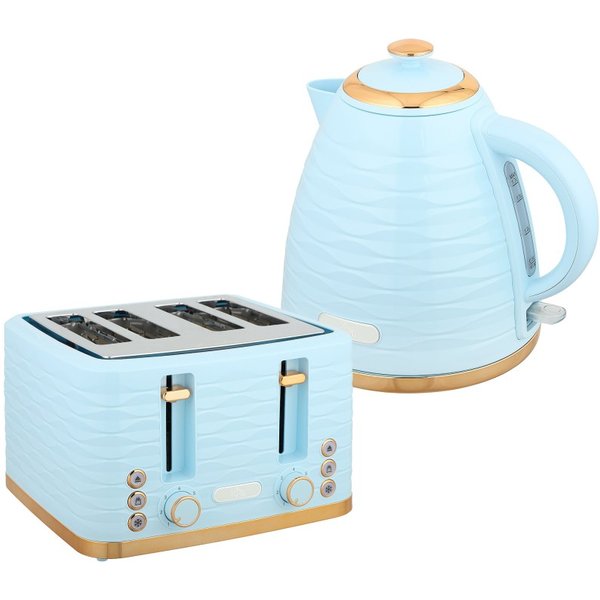 HOMCOM 3000W 1.7L Kettle & 4 Slice Toaster, Kettle and Toaster Set with 7 Browning Controls and Crumb Tray, Light Blue