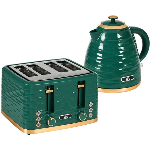 HOMCOM 3000W 1.7L Kjaptkokende vannkoker & 4 Brødrister, vannkoker og sett med brødrister og vannkoker med 7 Bruningskontroller