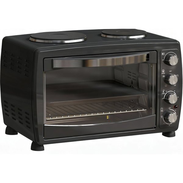 HOMCOM 36L Liten ovn med 2 Varmeplater, benkeplate toastovn, grill, steking, baking, koking, med timer, justerbar temperatur,