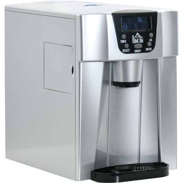 HOMCOM 3L Ice Maker Machine and Water Dispenser, 12kg in 24H, 2 Sizes 9 Ice Cubes Ready in 6-10 Mins Ice Machine, Silver