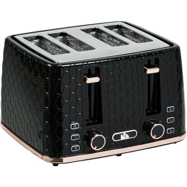 HOMCOM 4 Slice Toaster with 7 Browning Levels, High Lift, Reheat/Defrost/Cancel, Self-centring Function, Removable Crumb Tray, A