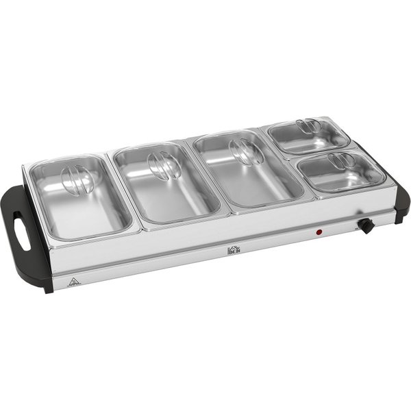 HOMCOM 5 Tray Electric Food Warmer Buffet Server with Warming Plate, Cool Touch Handles, Adjustable Temperature, 300W, 3 x 2.4L