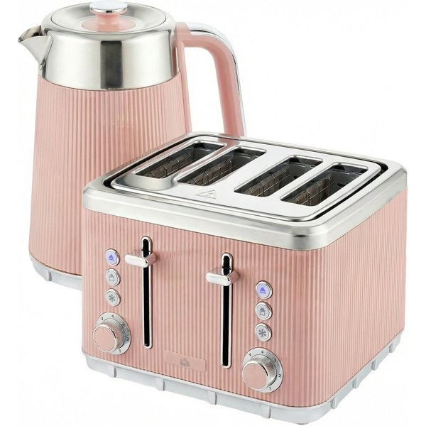 HOMCOM Electric Stainless Steel Kettle and Toaster Set, 3000W 1.7L UK Strix Thermostat Fast Boil Kettle Pink