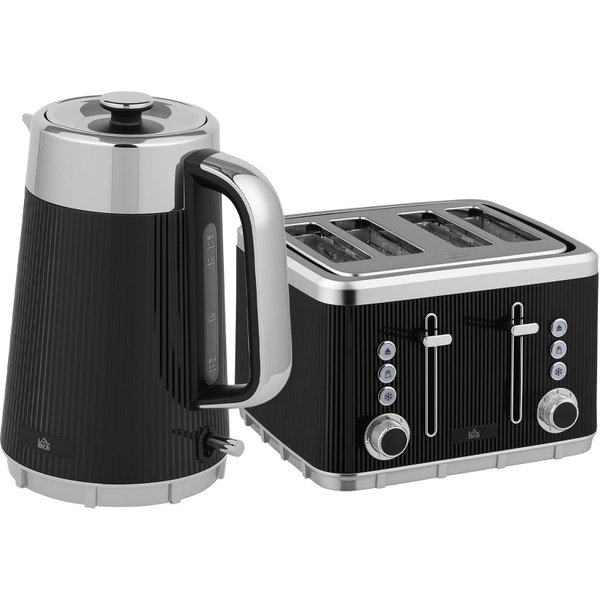 HOMCOM Electric Stainless Steel Kettle and Toaster Set, 3000W 1.7L UK Strix Thermostat Fast Boil Kettle w/ Limescale Filter, Coo