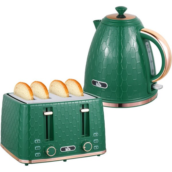 Set Bollitore e Tostapane HOMCOM, 1.7L 3000W Bollitore a caraffa a ebollizione rapida con spegnimento automatico, 4 Tostapane a
