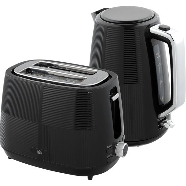 HOMCOM Kedel- og Brødrister sæt, 1.7L 3000W Hurtigkogende kedel & 2 Brødrister køkkensæt med 7 Brune niveauer, Optøning