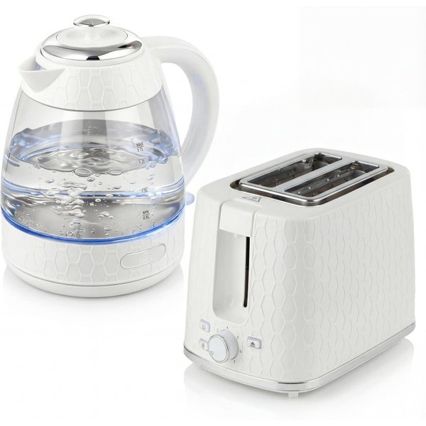 HOMCOM Kettle and Toaster Set, 1.7L 3000W Rapid Kettle with Limescale Filter, 2 Slice Toaster with 7 Browning Controls, Cream