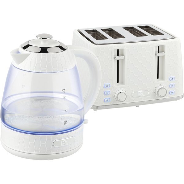 HOMCOM Wasserkocher und Toaster-Set, 1.7L 3000W Schnellkocher mit Strix-Thermostat, 4 Toaster für 4 Scheiben mit 7 Bräunungsregl