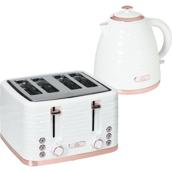 HOMCOM Kettle and Toaster Sets, 3000W 1.7L Rapid Boil Kettle & 4 Slice Toaster with 7 Browning Controls, Defrost, Reheat and Cru