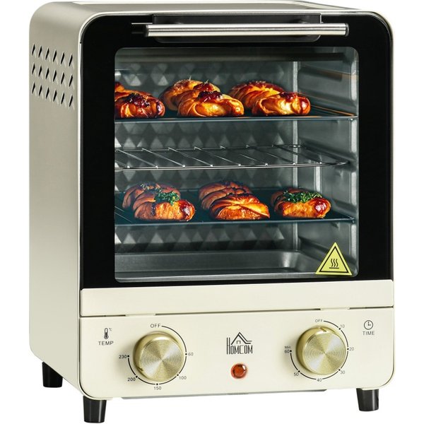 Four HOMCOM Mini, 15 Litres Four électrique et gril avec 60-230℃ Température réglable, 60 Minuterie, inclut plateau de cuisson,