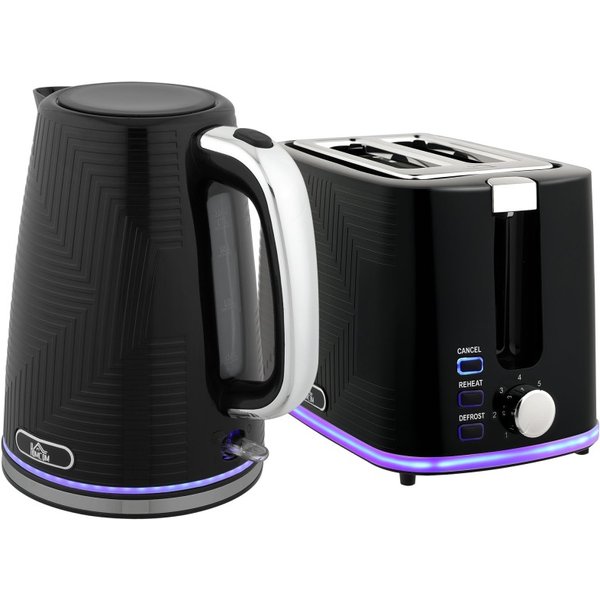 HOMCOM Modern Kettle and Toaster Set - Black