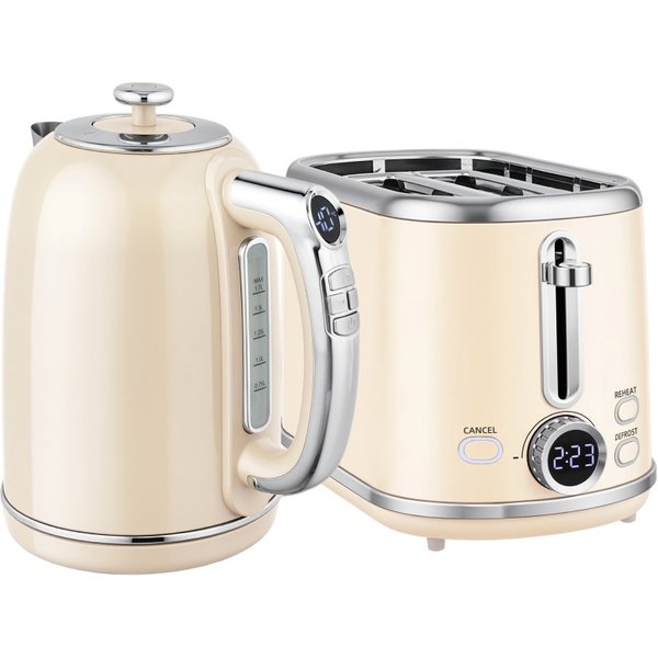 HOMCOM Polerad Retro 40-100°C Vattenkokare och brödrost set - Kräm