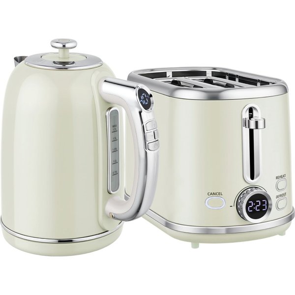 HOMCOM Polished Retro 40-100°C Kettle and Toaster Set - Grey