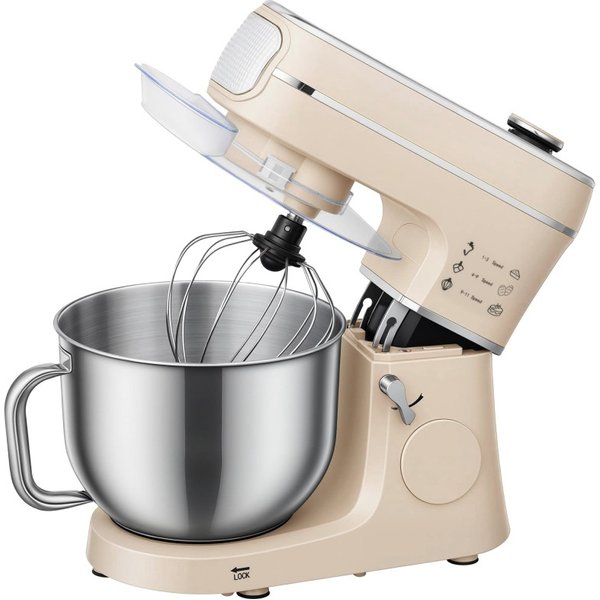 HOMCOM Standmixer, 6L 1400W Küchenmaschine mit Kippkopf 11 Geschwindigkeiten, Puls- & Gärfunktion, LED-Anzeige, Creme