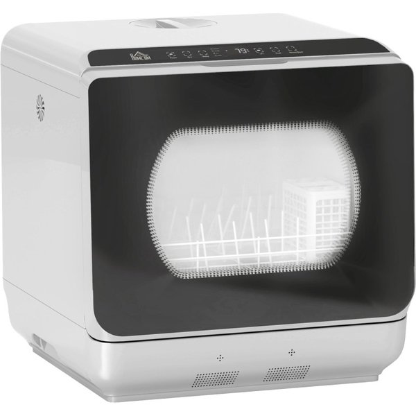 HOMCOM Table Top Dishwasher with Built-in 6L Water Tank, Mini Countertop Dishwasher with 6 Programs, 4 Place Settings, Silver To