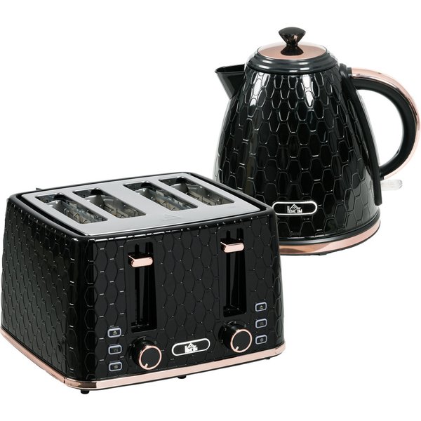 HOMCOM 1.7L 3000W Snabbkokande vattenkokare & 4 Skivrostare set, vattenkokare och rosterset med 7 Brynningskontroller, smulbrick