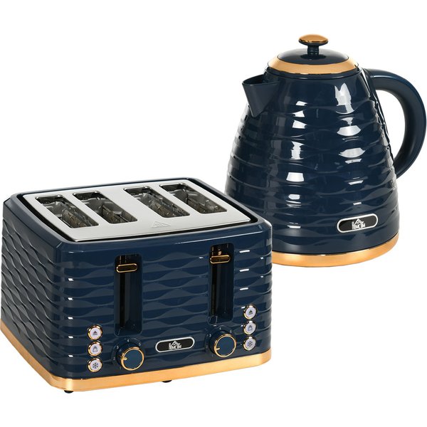 HOMCOM 3000W 1.7L Bollitore a ebollizione rapida & 4 Set tostapane a fette, bollitore e tostapane con 7 Controlli di doratura e