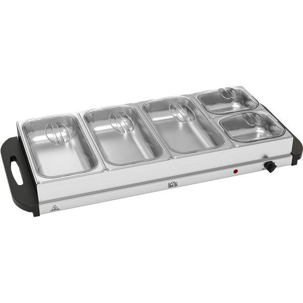 HOMCOM 5 Tray Electric Food Warmer Buffet Server with Warming Plate, Cool Touch Handles, Adjustable Temperature, 300W, 3 x 2.4L