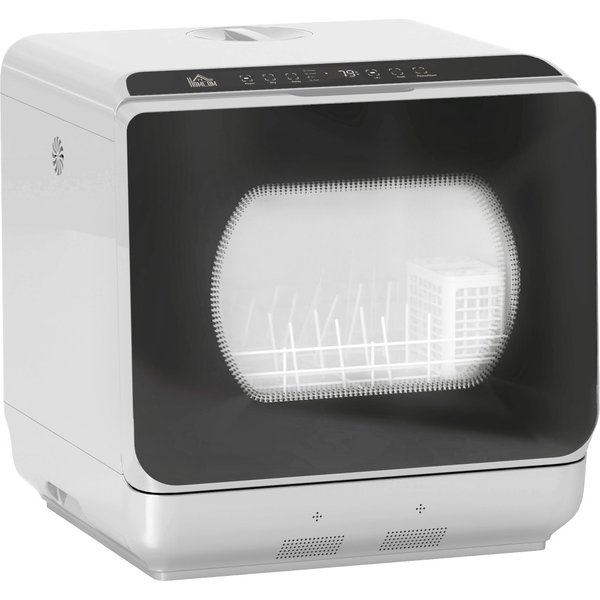HOMCOM Table Top Dishwasher with Built-in 6L Water Tank, Mini Countertop Dishwasher with 6 Programs, 4 Place Settings, Silver To