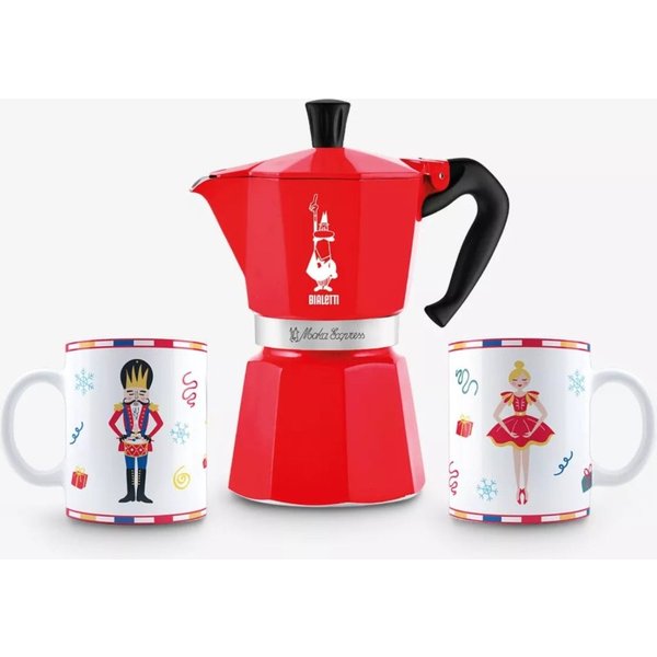Bialetti Nussknacker Moka Express (6 Tasse) und 2 Tassen