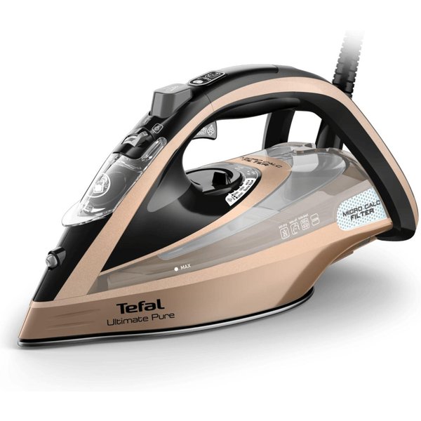 Tefal Ultimate Pure FV9852E0 Bügeleisen Trocken- & Dampfbügeleisen Durilium AirGlide Autoclean Bügelsohle 3200 W Schwarz, Kupfer