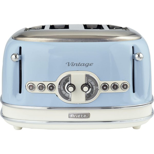 Ariete 156 4 Slice Vintage Toaster, 1600 Watts, 6 Toasting Levels, Stainless Steel Painted in Pastel Blue,