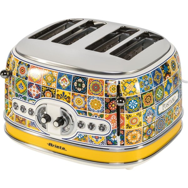 Ariete 156 Grille-pain Positano, 1630W, 4 tranches, 6 niveaux de dorage, tiroir à miettes, fonction décongélation, automatique
