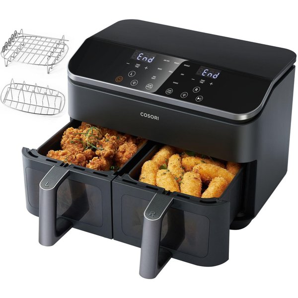 Cosori Dual Basket Chef Edition Double 8.5 L Frittstående 1750 W Varmluftsfrityr Svart, Sølv