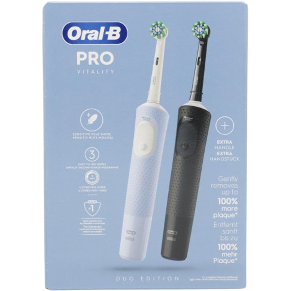 Oral-B Vitality Pro Duo elektrische Zahnbürste für Erwachsene mit rotierend-oszillierender Bewegung Schwarz, Blau, Weiß