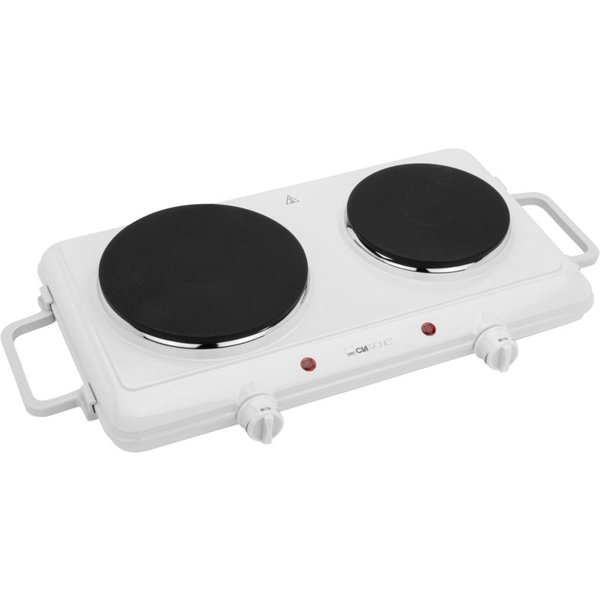 Clatronic DKP 3583 hvid kogeplade til bordbrug, massiv plade, 2 zoner