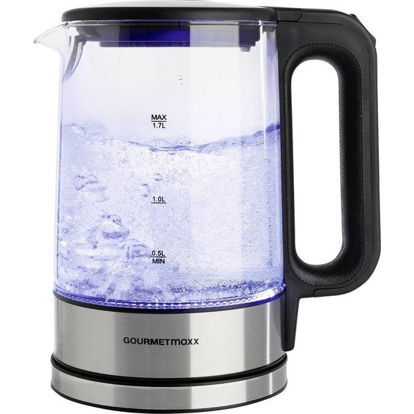 GourmetMaxx 12053 1.7 L LED-Glaswasserkocher – Edelstahl/Schwarz