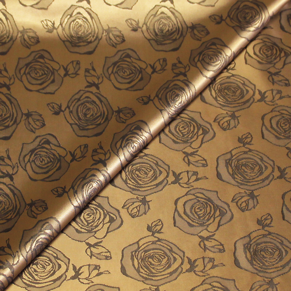 Doublure Satin Jacquard - Fleuri Gris Fond Doré Foncé-image