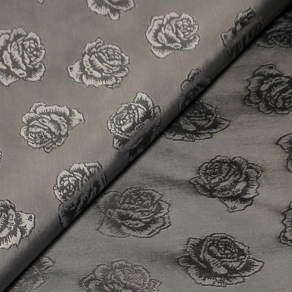 Doublure Satin Jacquard - Fleuri Gris-image