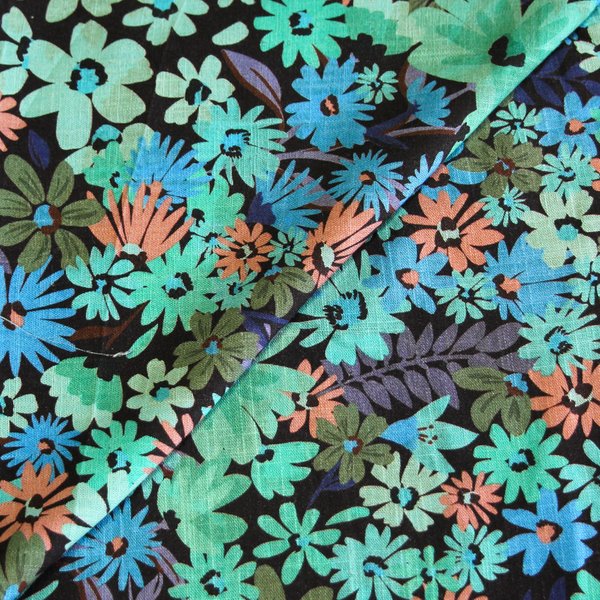 ÉToffe De Lin & Viscose - Fleur Coloré Fond Marron-image