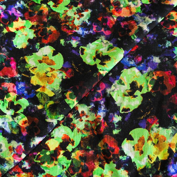 ÉToffe De Lin & Viscose - Fleur Aquarelle Ton Vert Et Rose-image