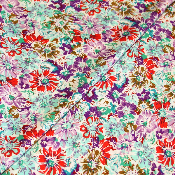 ÉToffe 100% Viscose - Fleuri Turquoise, Violet & Rouge-image