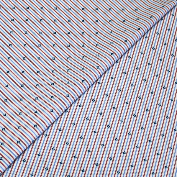 Popeline Tissé-Teint 100% Coton - Rayure Blanc & Bleu-image