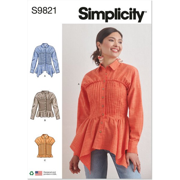 Patron Simplicity 9821.H5 (34-42) - Blouse Pour Femmes Avec Variations De Col, Manches Et Ourlet-image
